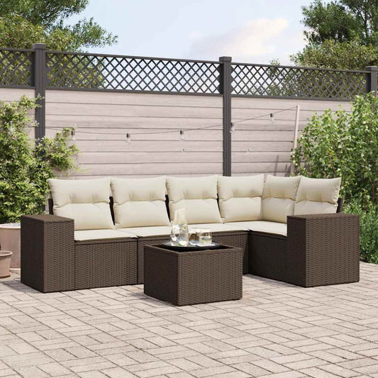 6-delige Loungeset met kussens poly rattan bruin