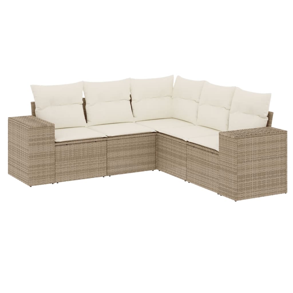 5-delige Loungeset met kussens poly rattan beige