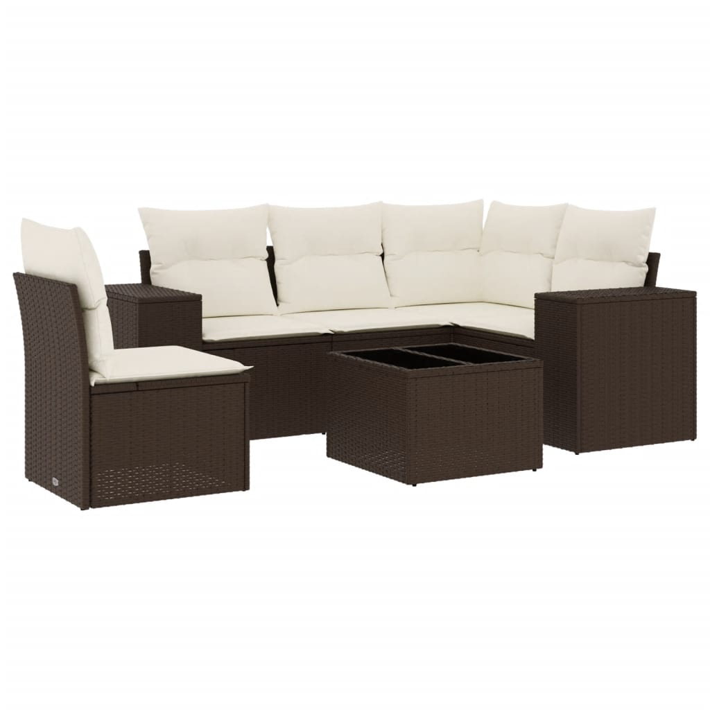 6-delige Loungeset met kussens poly rattan bruin