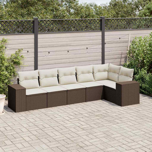 6-delige Loungeset met kussens poly rattan bruin