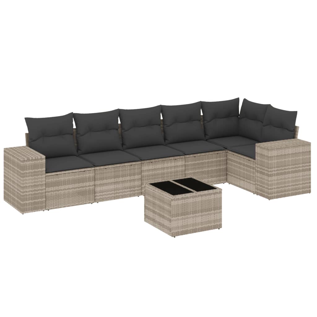 7-delige Loungeset met kussens poly rattan lichtgrijs Tuinsets | Creëer jouw Trendy Thuis | Gratis bezorgd & Retour | Trendy.nl