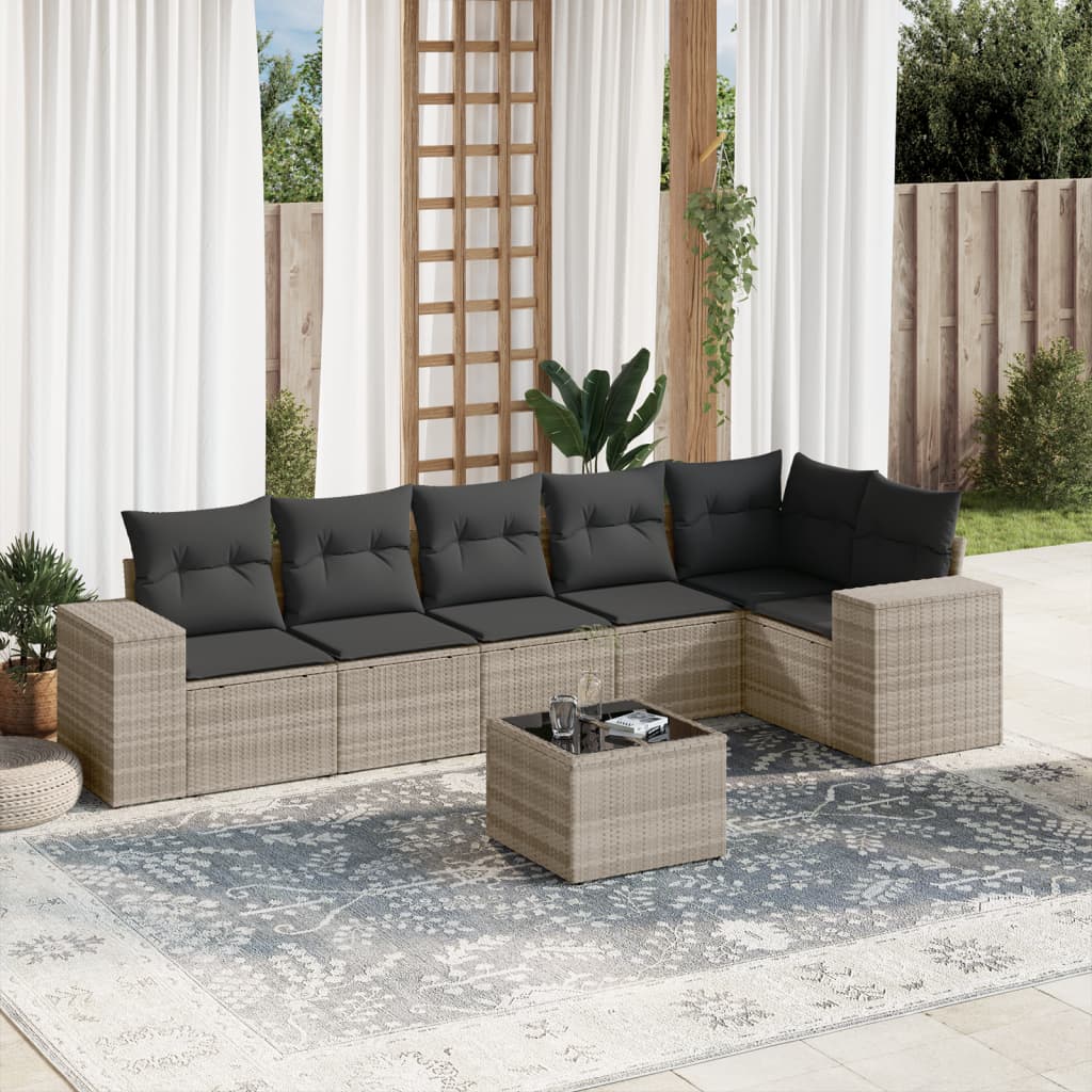 7-delige Loungeset met kussens poly rattan lichtgrijs Tuinsets | Creëer jouw Trendy Thuis | Gratis bezorgd & Retour | Trendy.nl