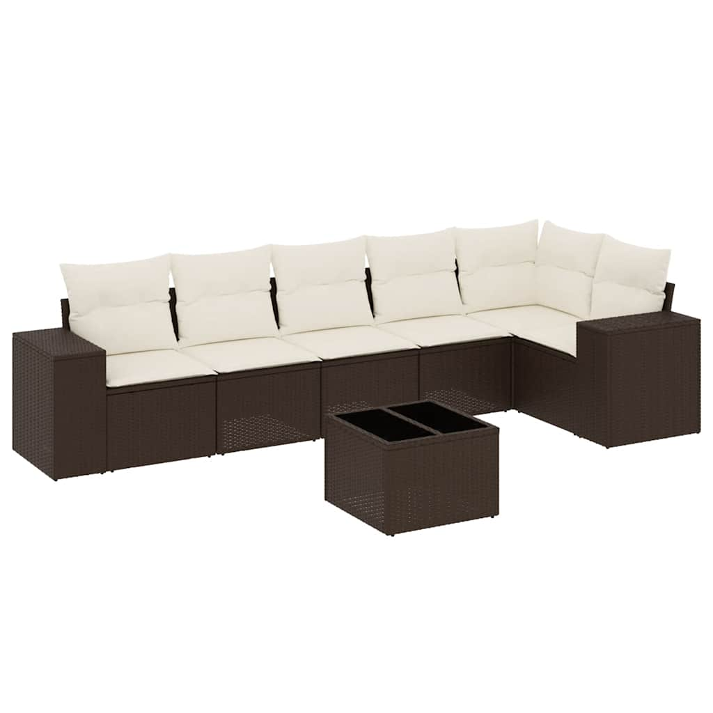 7-delige Loungeset met kussens poly rattan bruin