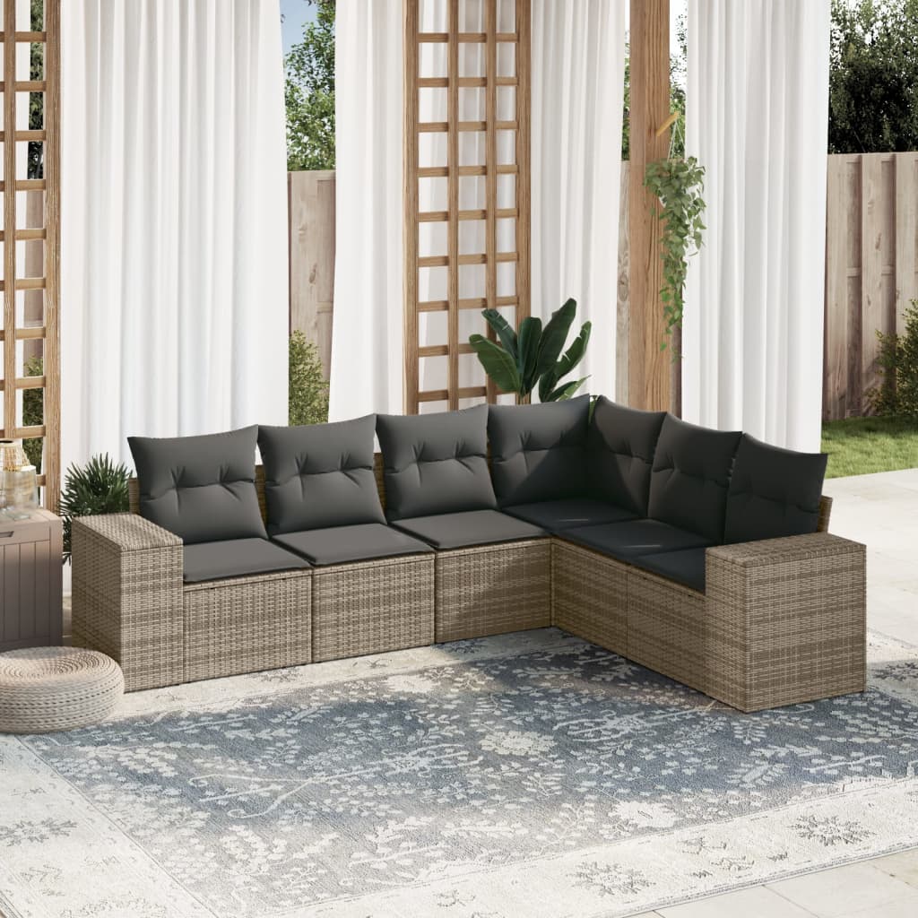 6-delige Loungeset met kussens poly rattan grijs Tuinsets | Creëer jouw Trendy Thuis | Gratis bezorgd & Retour | Trendy.nl