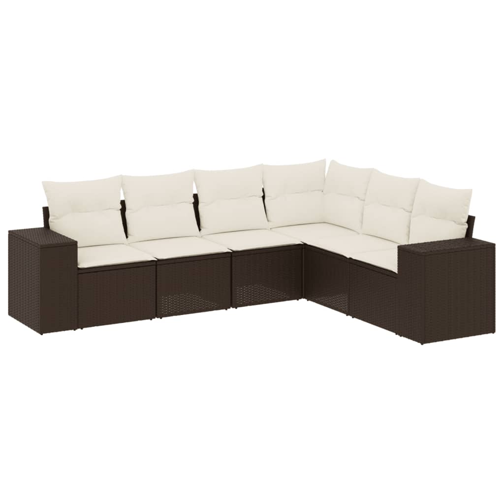 6-delige Loungeset met kussens poly rattan bruin