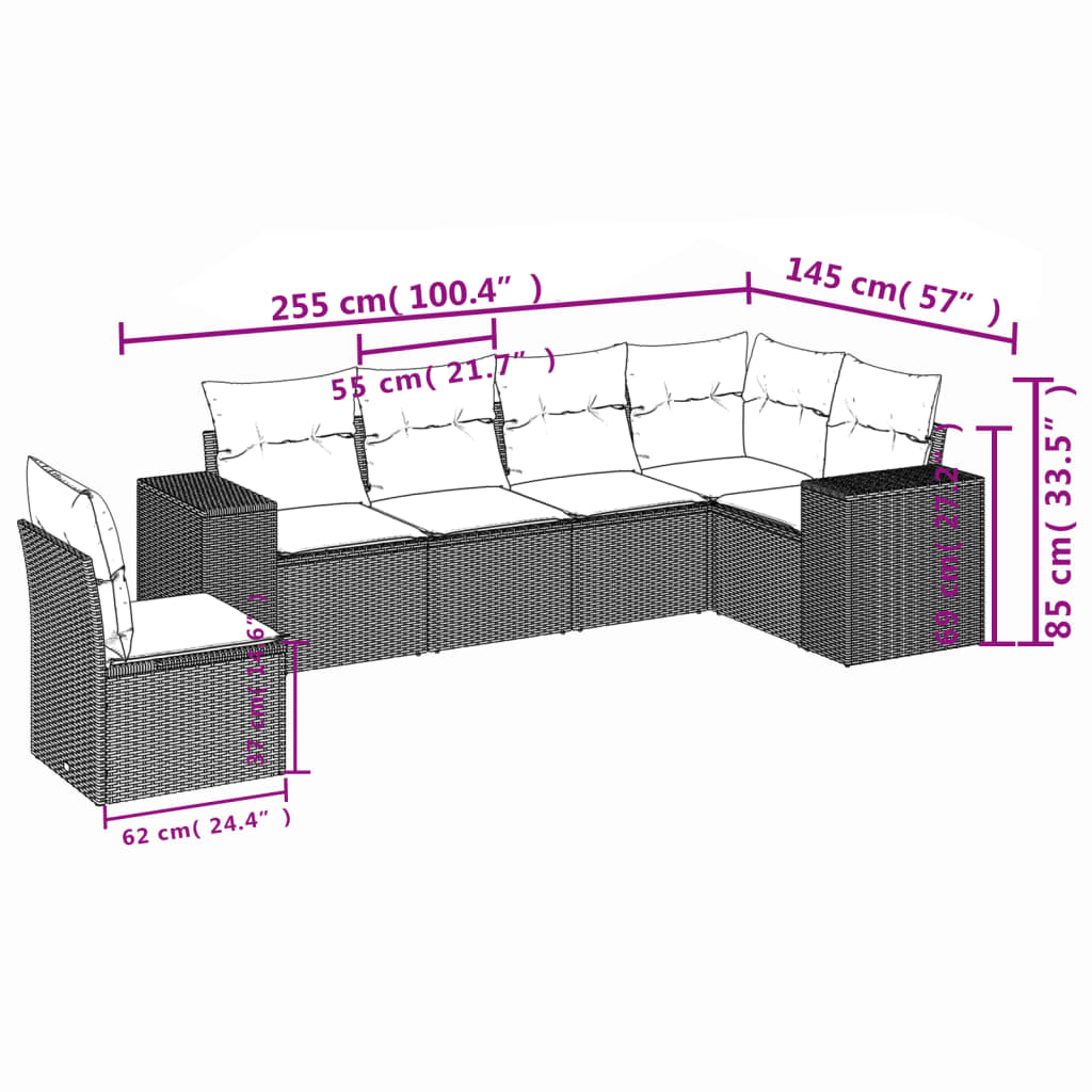 6-delige Loungeset met kussens poly rattan grijs Tuinsets | Creëer jouw Trendy Thuis | Gratis bezorgd & Retour | Trendy.nl