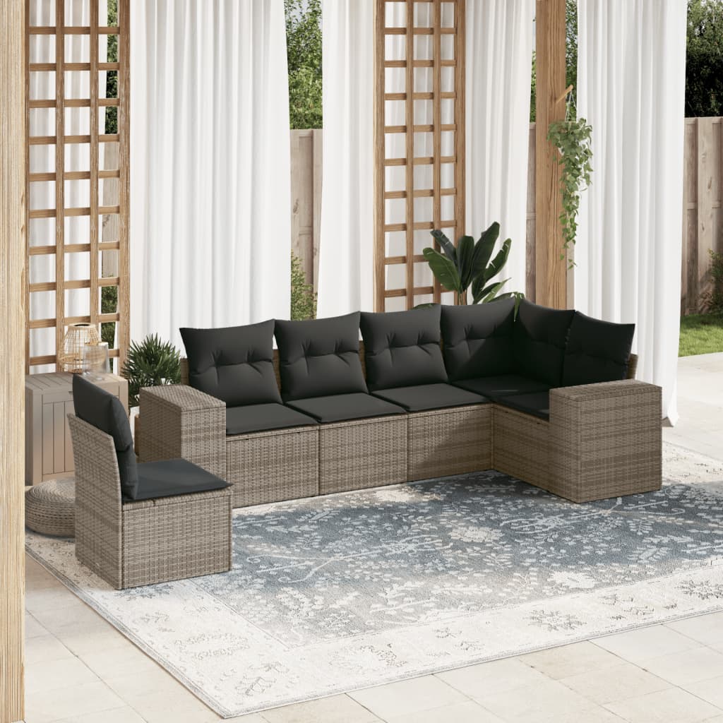 6-delige Loungeset met kussens poly rattan grijs Tuinsets | Creëer jouw Trendy Thuis | Gratis bezorgd & Retour | Trendy.nl