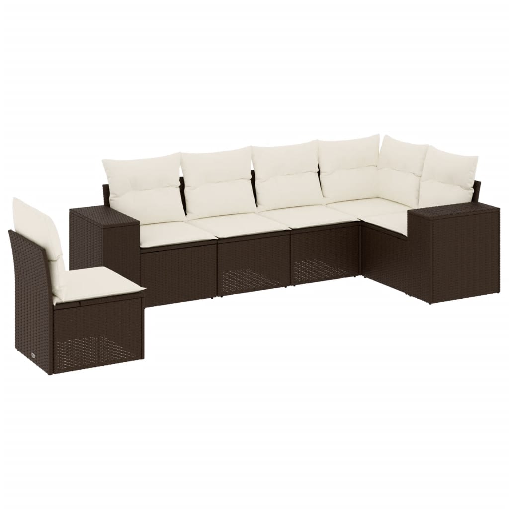 6-delige Loungeset met kussens poly rattan bruin