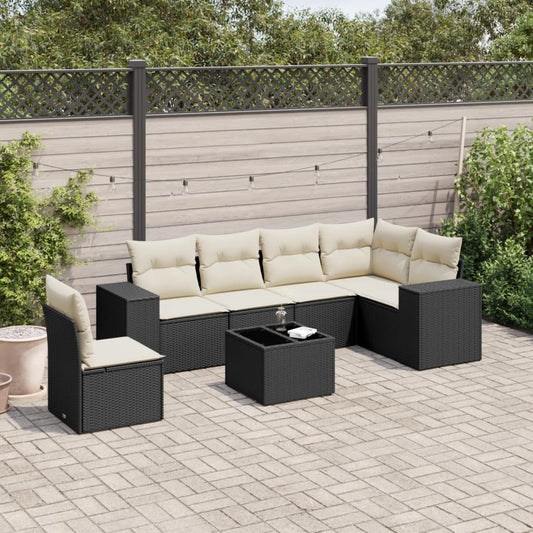 7-delige Loungeset met kussens poly rattan zwart Tuinsets | Creëer jouw Trendy Thuis | Gratis bezorgd & Retour | Trendy.nl