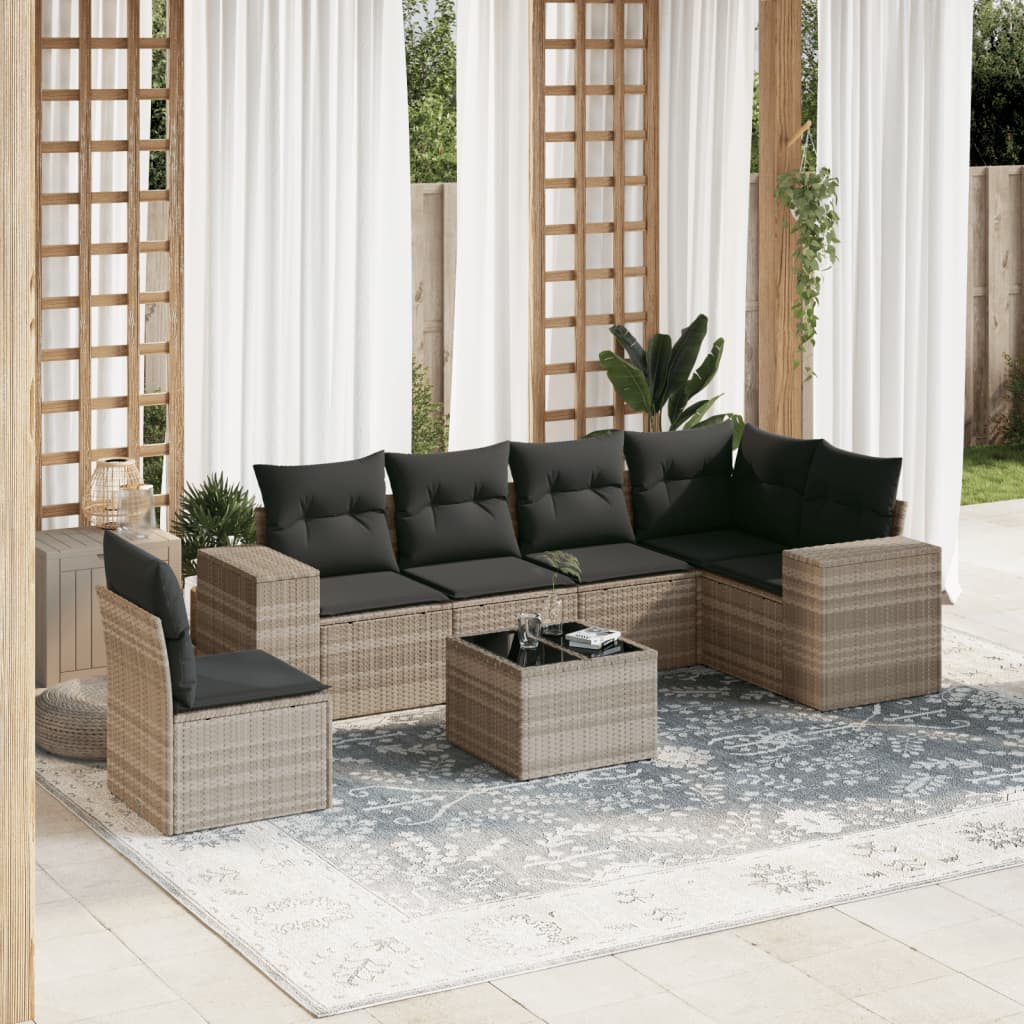 7-delige Loungeset met kussens poly rattan lichtgrijs Tuinsets | Creëer jouw Trendy Thuis | Gratis bezorgd & Retour | Trendy.nl