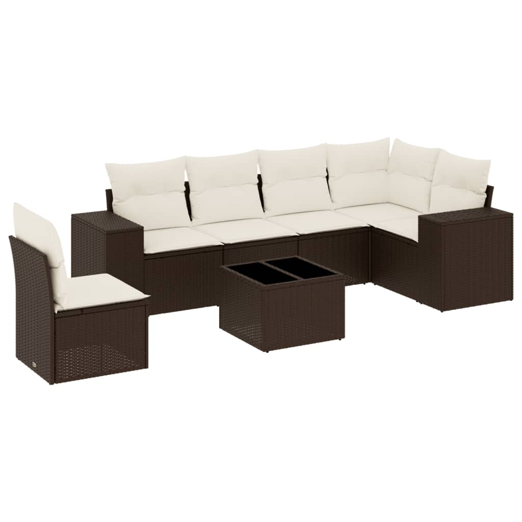 7-delige Loungeset met kussens poly rattan bruin