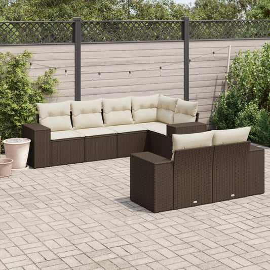 7-delige Loungeset met kussens poly rattan bruin