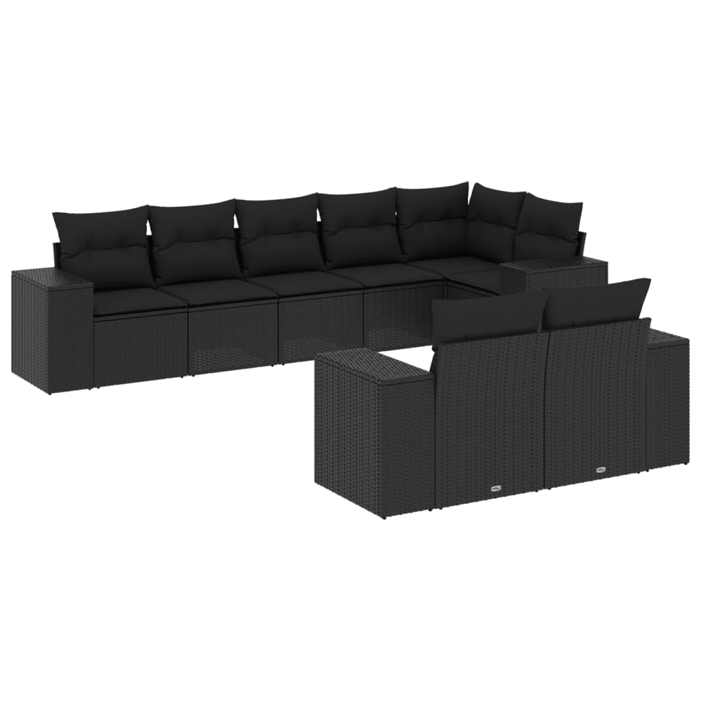 8-delige Loungeset met kussens poly rattan zwart Tuinsets | Creëer jouw Trendy Thuis | Gratis bezorgd & Retour | Trendy.nl