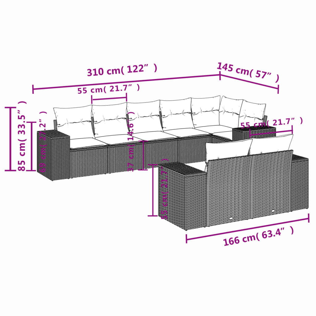 8-delige Loungeset met kussens poly rattan zwart Tuinsets | Creëer jouw Trendy Thuis | Gratis bezorgd & Retour | Trendy.nl