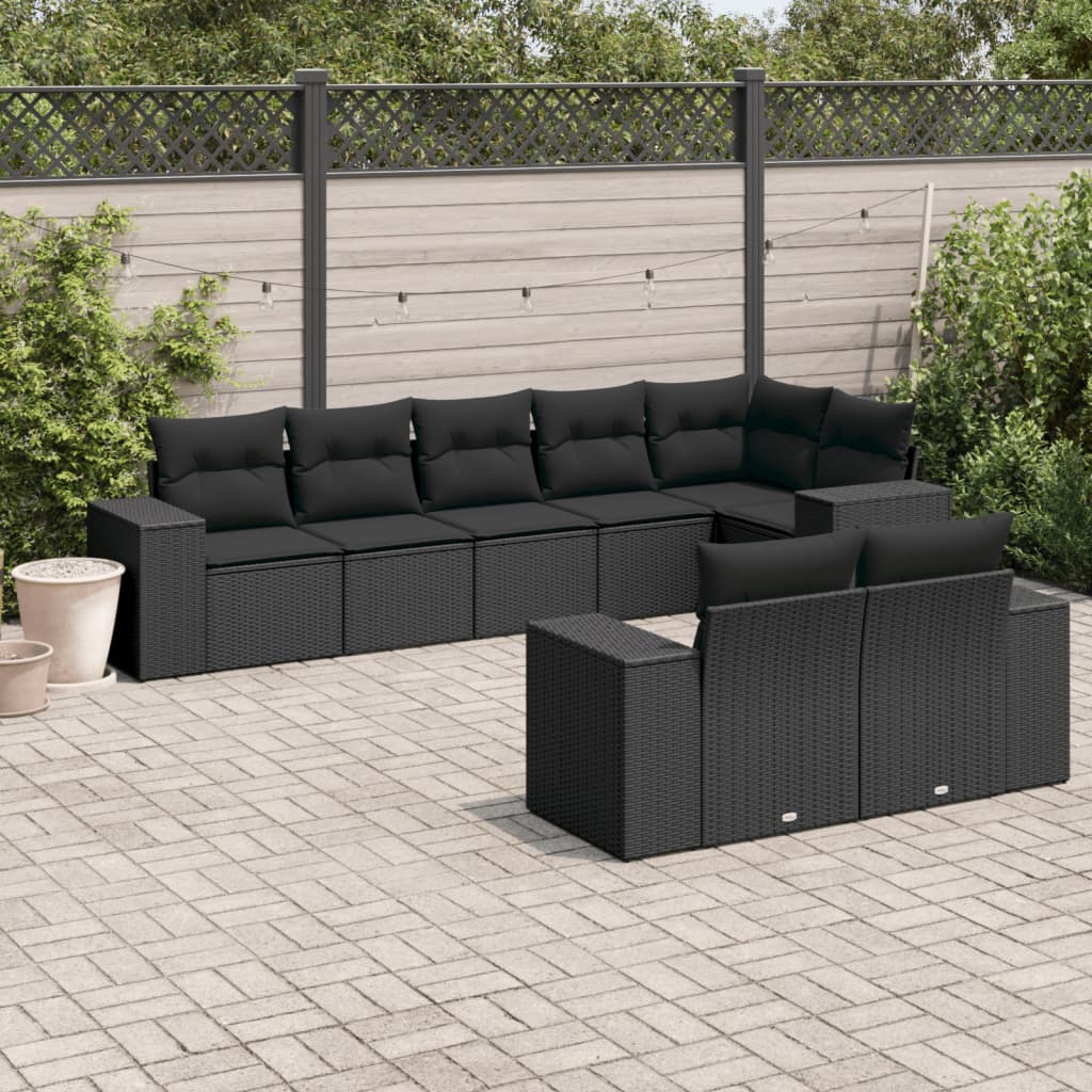 8-delige Loungeset met kussens poly rattan zwart Tuinsets | Creëer jouw Trendy Thuis | Gratis bezorgd & Retour | Trendy.nl