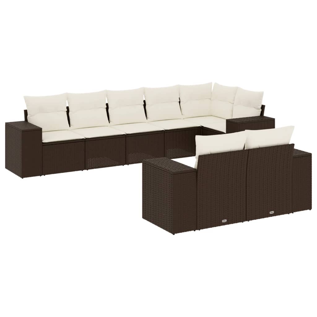 8-delige Loungeset met kussens poly rattan bruin