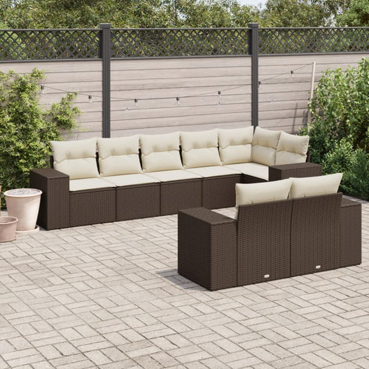 8-delige Loungeset met kussens poly rattan bruin