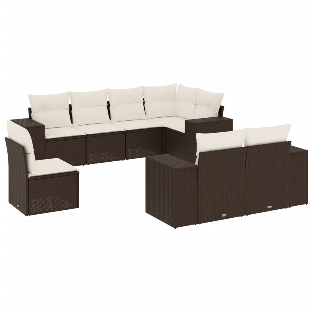 8-delige Loungeset met kussens poly rattan bruin