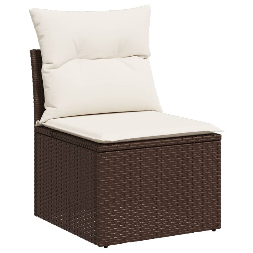 9-delige Loungeset met kussens poly rattan bruin