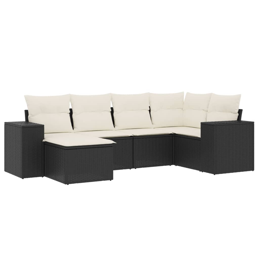 6-delige Loungeset met kussens poly rattan zwart Tuinsets | Creëer jouw Trendy Thuis | Gratis bezorgd & Retour | Trendy.nl