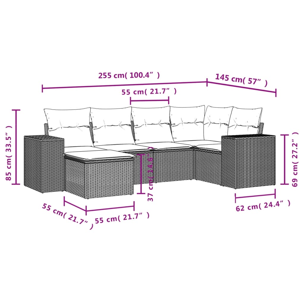 6-delige Loungeset met kussens poly rattan zwart Tuinsets | Creëer jouw Trendy Thuis | Gratis bezorgd & Retour | Trendy.nl