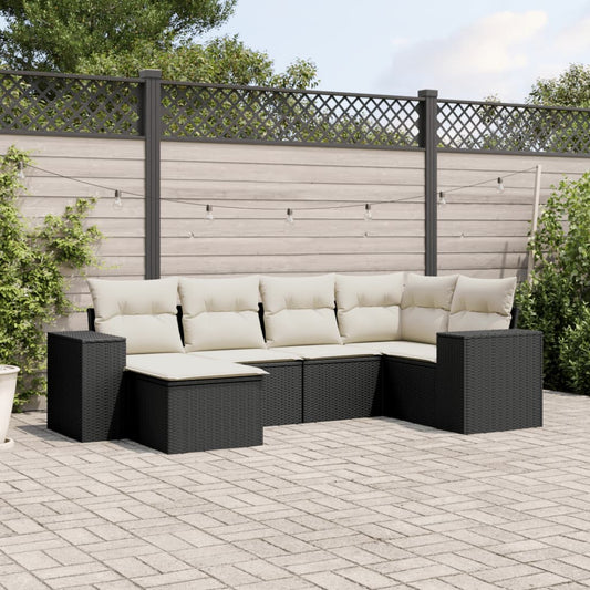 6-delige Loungeset met kussens poly rattan zwart Tuinsets | Creëer jouw Trendy Thuis | Gratis bezorgd & Retour | Trendy.nl