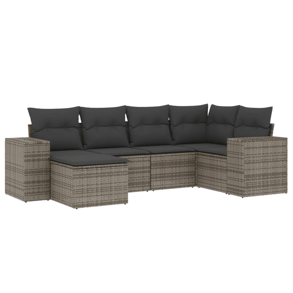 6-delige Loungeset met kussens poly rattan grijs Tuinsets | Creëer jouw Trendy Thuis | Gratis bezorgd & Retour | Trendy.nl