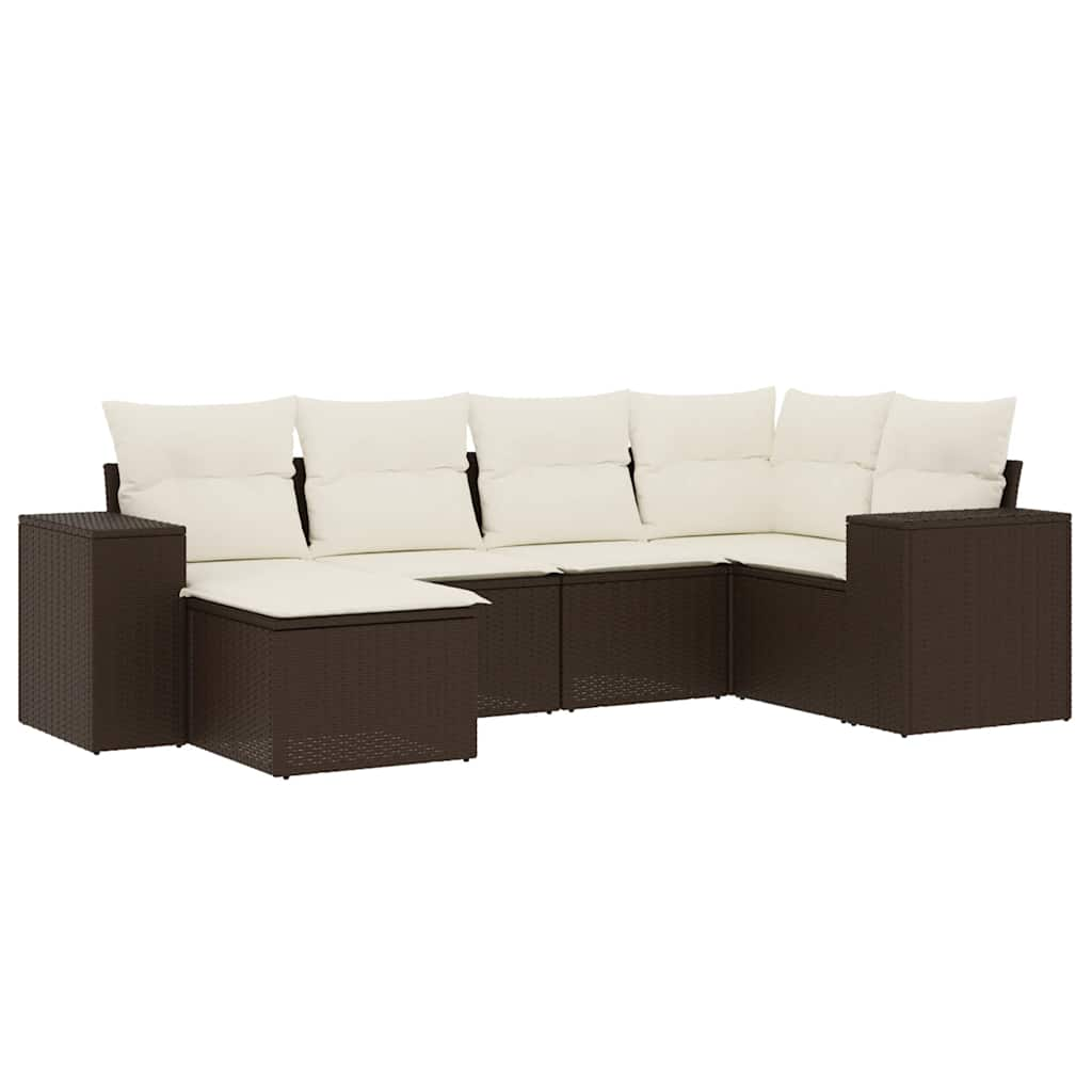 6-delige Loungeset met kussens poly rattan bruin