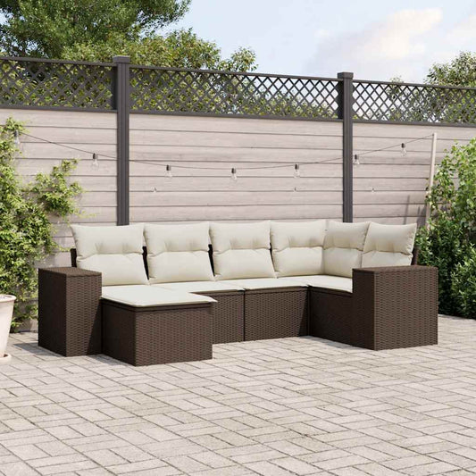 6-delige Loungeset met kussens poly rattan bruin