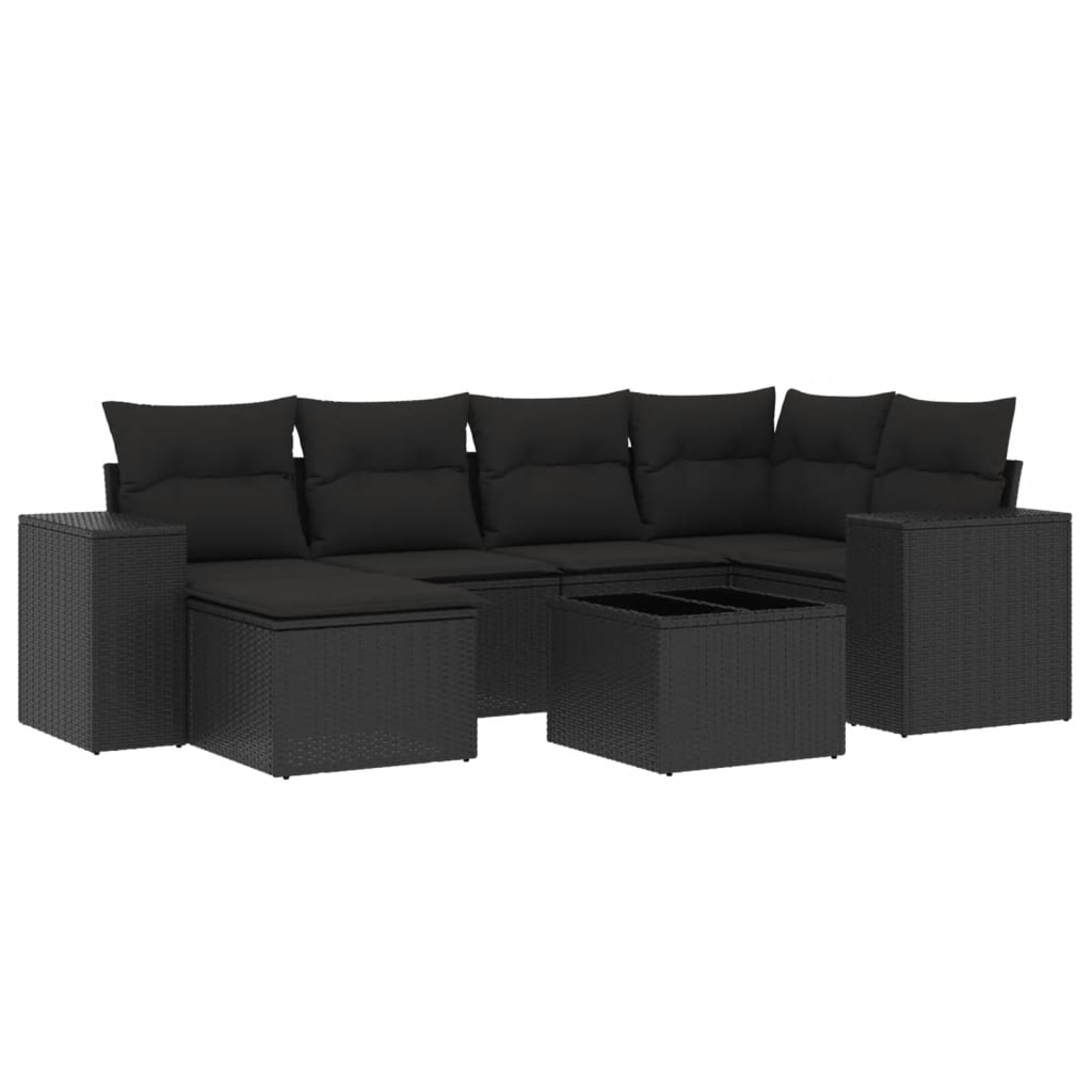 7-delige Loungeset met kussens poly rattan zwart Tuinsets | Creëer jouw Trendy Thuis | Gratis bezorgd & Retour | Trendy.nl