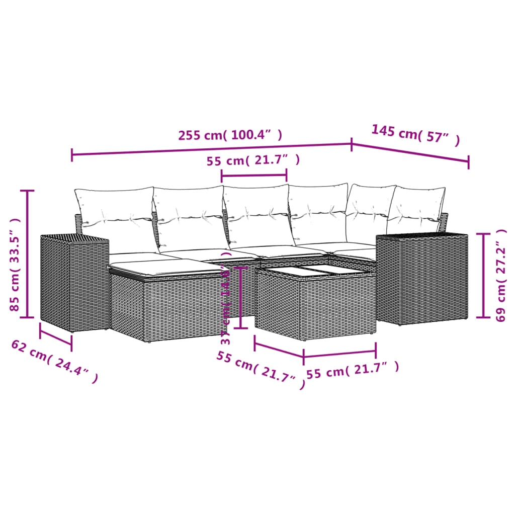 7-delige Loungeset met kussens poly rattan zwart Tuinsets | Creëer jouw Trendy Thuis | Gratis bezorgd & Retour | Trendy.nl