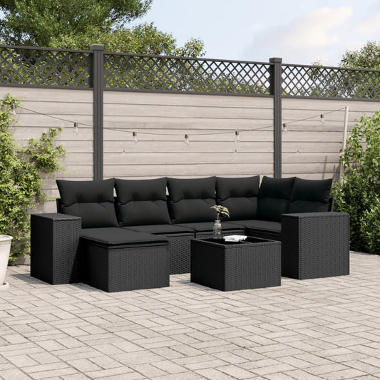 7-delige Loungeset met kussens poly rattan zwart Tuinsets | Creëer jouw Trendy Thuis | Gratis bezorgd & Retour | Trendy.nl