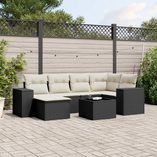 7-delige Loungeset met kussens poly rattan zwart Tuinsets | Creëer jouw Trendy Thuis | Gratis bezorgd & Retour | Trendy.nl