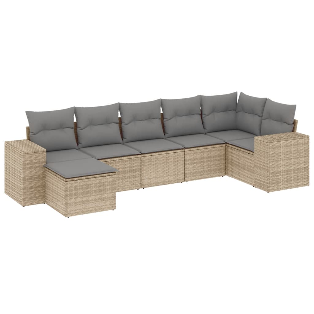 7-delige Loungeset met kussens poly rattan beige Tuinsets | Creëer jouw Trendy Thuis | Gratis bezorgd & Retour | Trendy.nl