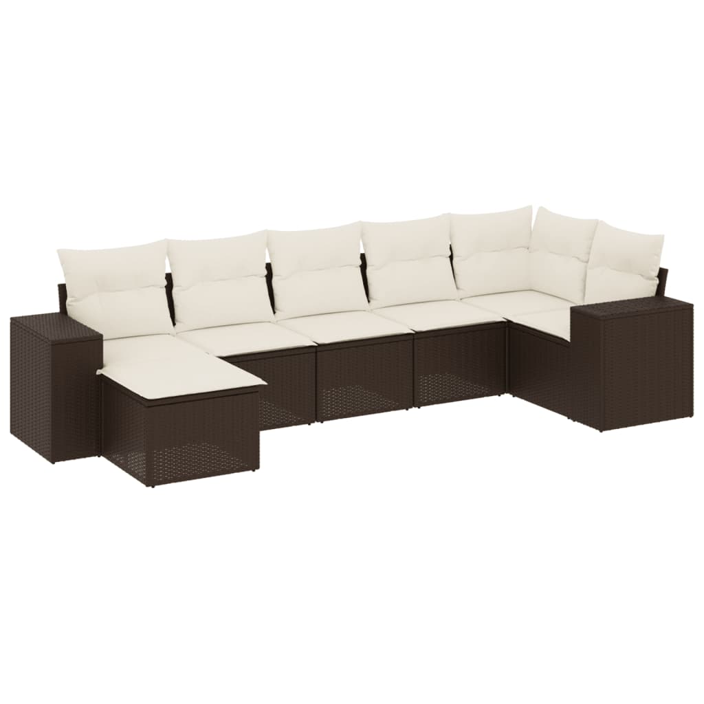 7-delige Loungeset met kussens poly rattan bruin