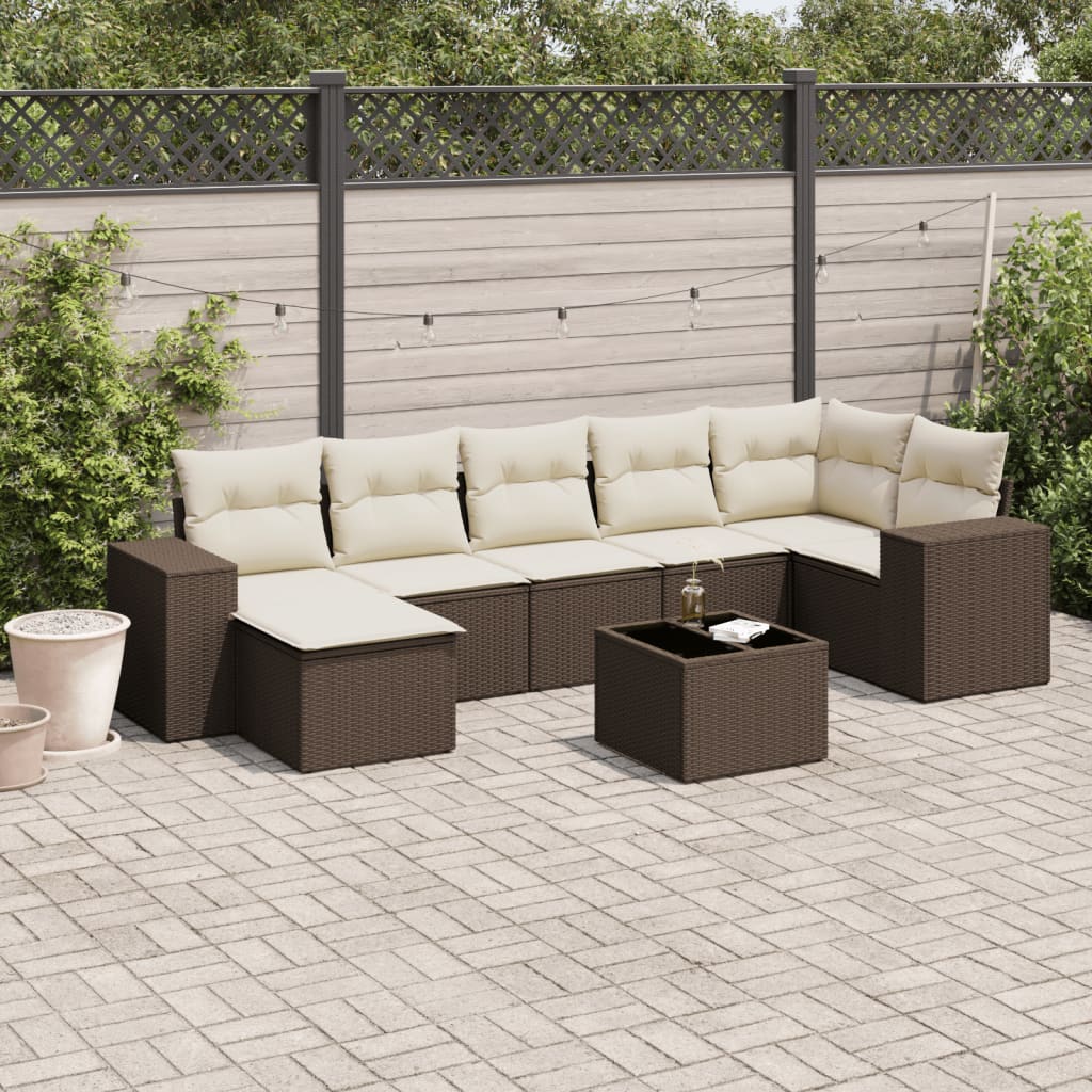 8-delige Loungeset met kussens poly rattan bruin