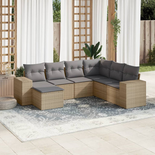 7-delige Loungeset met kussens poly rattan beige Tuinsets | Creëer jouw Trendy Thuis | Gratis bezorgd & Retour | Trendy.nl