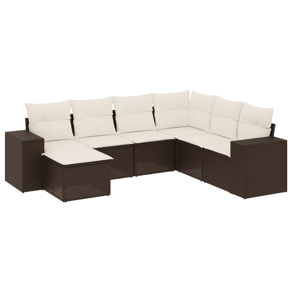 7-delige Loungeset met kussens poly rattan bruin