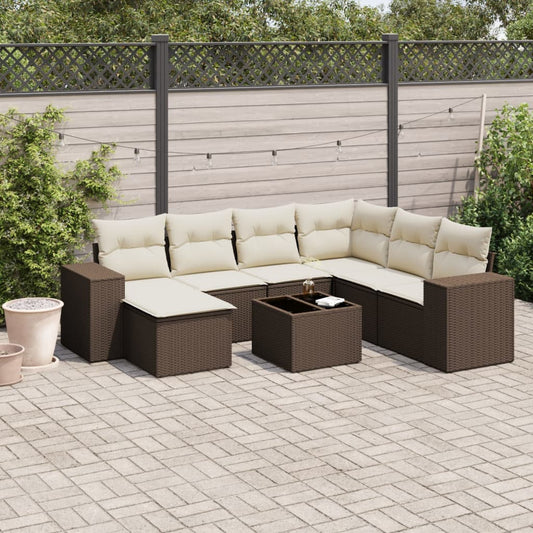 8-delige Loungeset met kussens poly rattan bruin