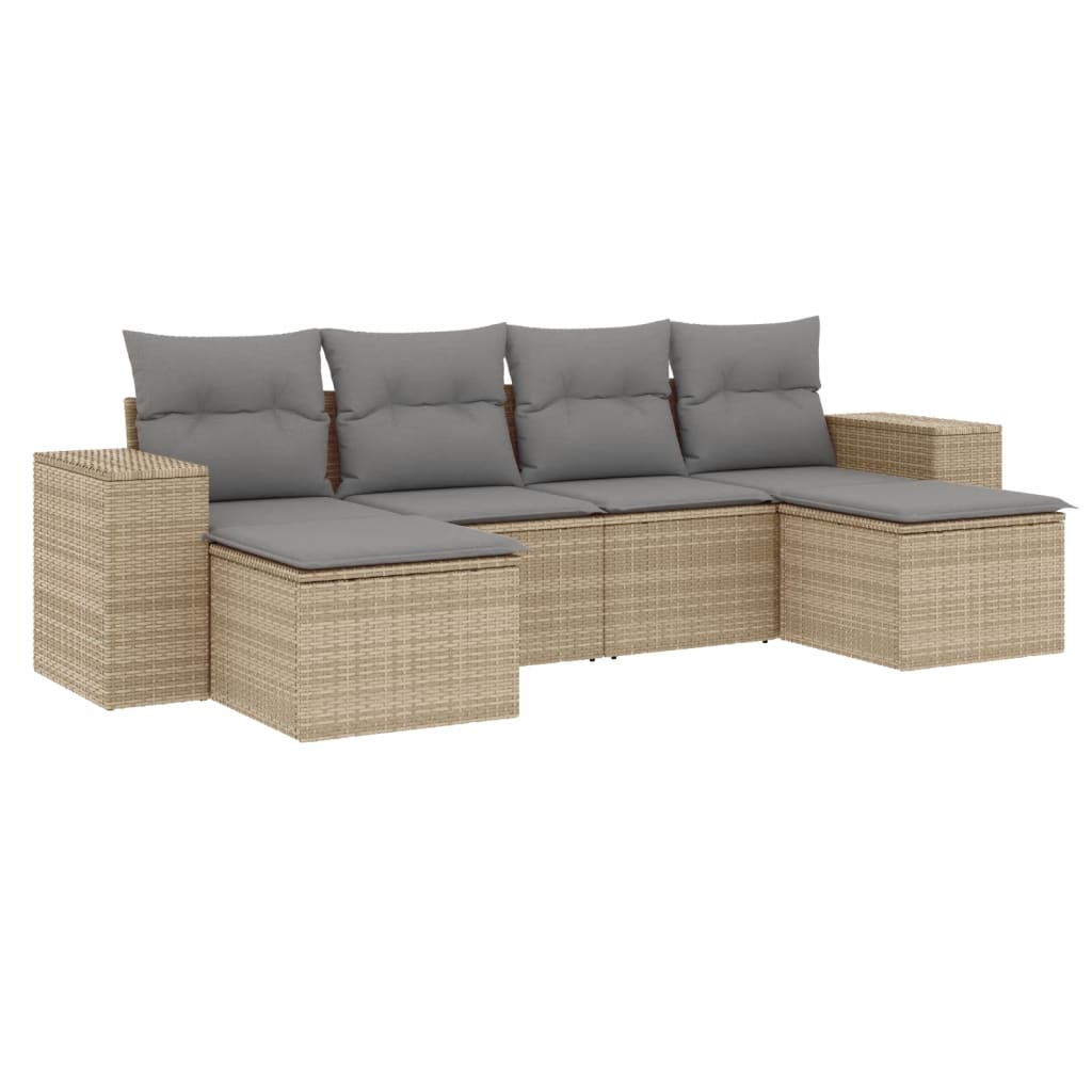 6-delige Loungeset met kussens poly rattan beige Tuinsets | Creëer jouw Trendy Thuis | Gratis bezorgd & Retour | Trendy.nl