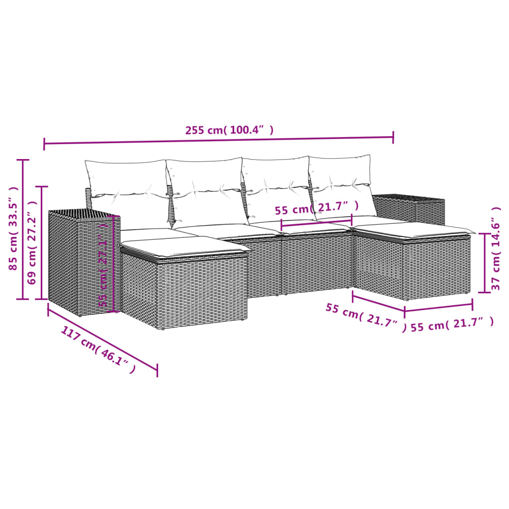 6-delige Loungeset met kussens poly rattan beige Tuinsets | Creëer jouw Trendy Thuis | Gratis bezorgd & Retour | Trendy.nl