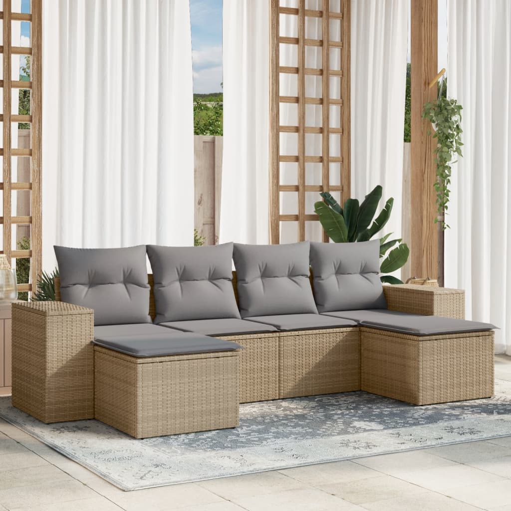 6-delige Loungeset met kussens poly rattan beige Tuinsets | Creëer jouw Trendy Thuis | Gratis bezorgd & Retour | Trendy.nl