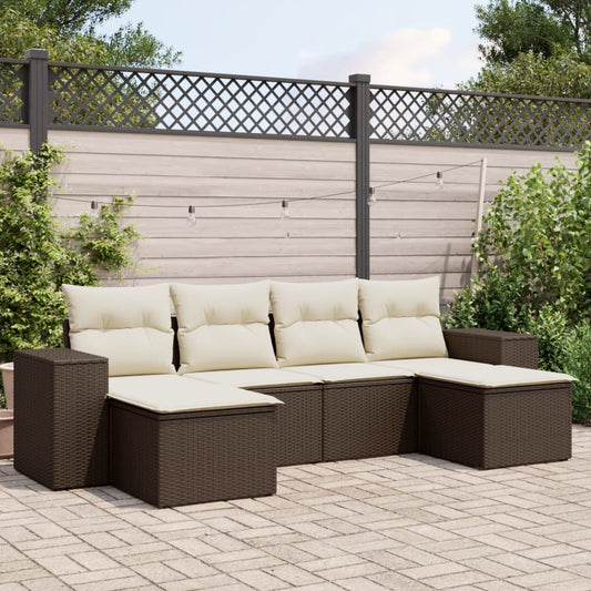 6-delige Loungeset met kussens poly rattan bruin