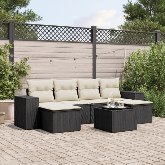 7-delige Loungeset met kussens poly rattan zwart Tuinsets | Creëer jouw Trendy Thuis | Gratis bezorgd & Retour | Trendy.nl