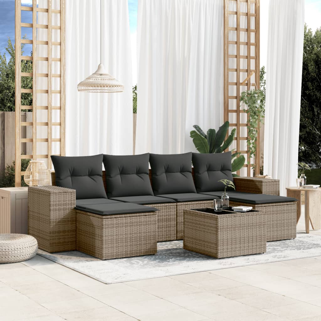 7-delige Loungeset met kussens poly rattan grijs Tuinsets | Creëer jouw Trendy Thuis | Gratis bezorgd & Retour | Trendy.nl