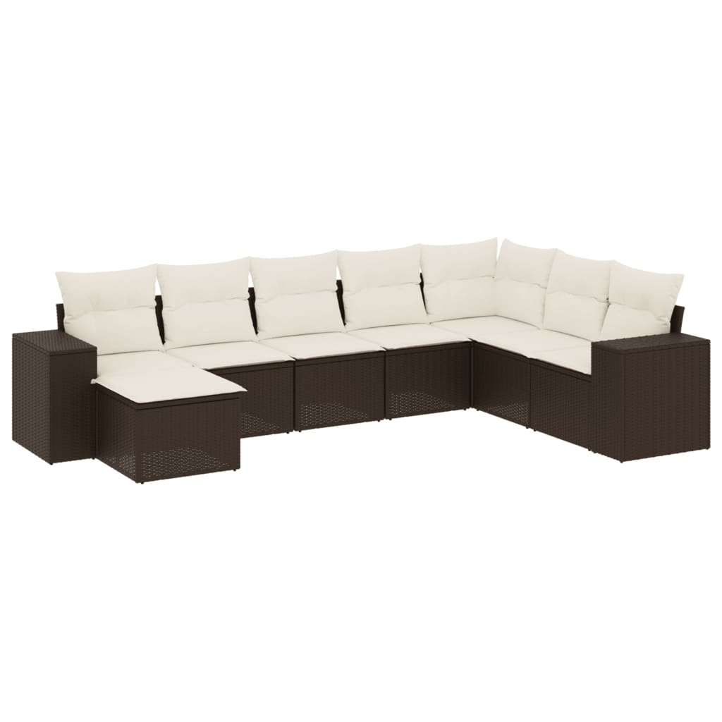 8-delige Loungeset met kussens poly rattan bruin