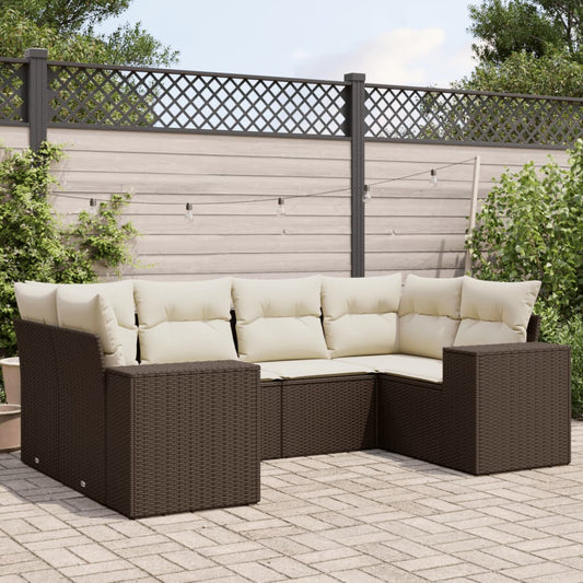 6-delige Loungeset met kussens poly rattan bruin