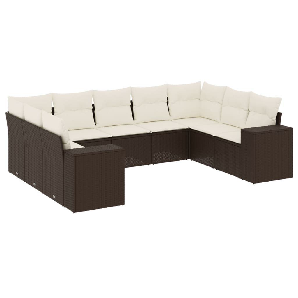 9-delige Loungeset met kussens poly rattan bruin