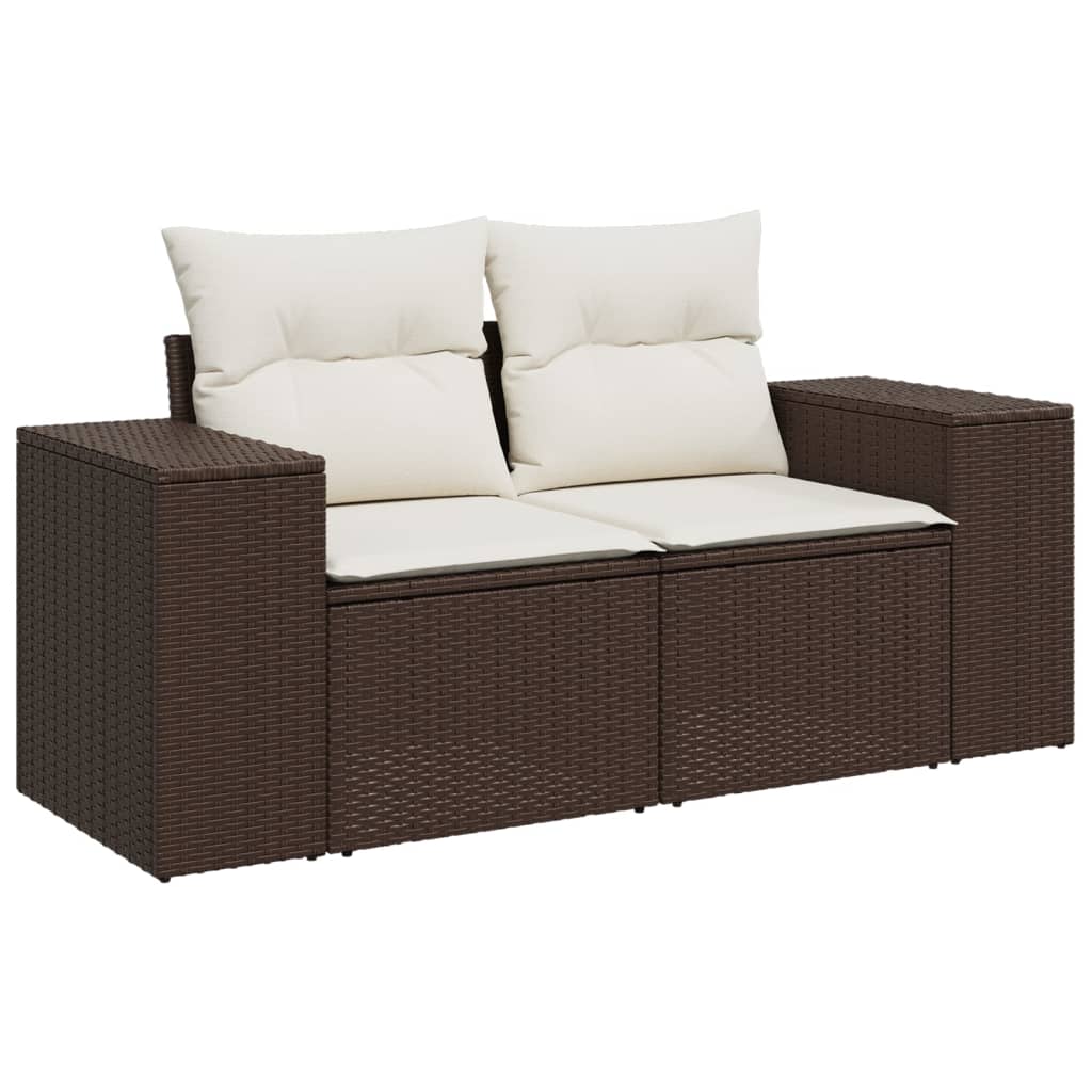 9-delige Loungeset met kussens poly rattan bruin