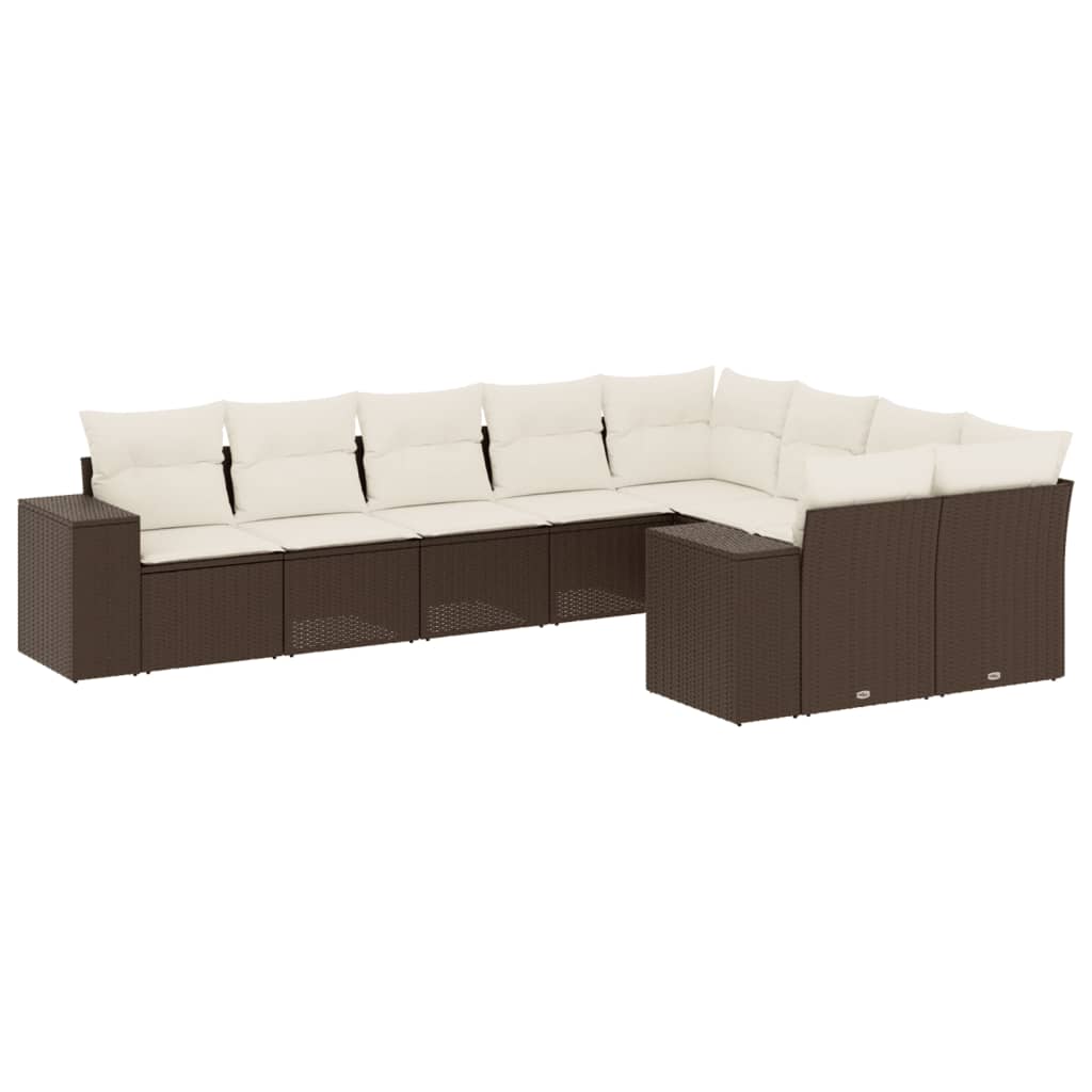 9-delige Loungeset met kussens poly rattan bruin